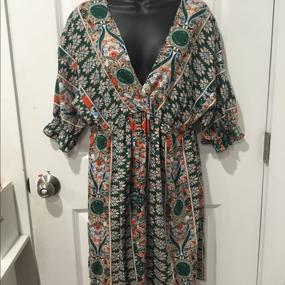 Boho V Neck Summer Dress SZ MED - Picture 2 of 4